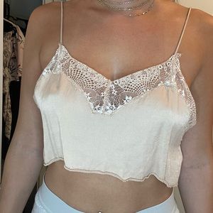 Free People nude/blush pink lace crop